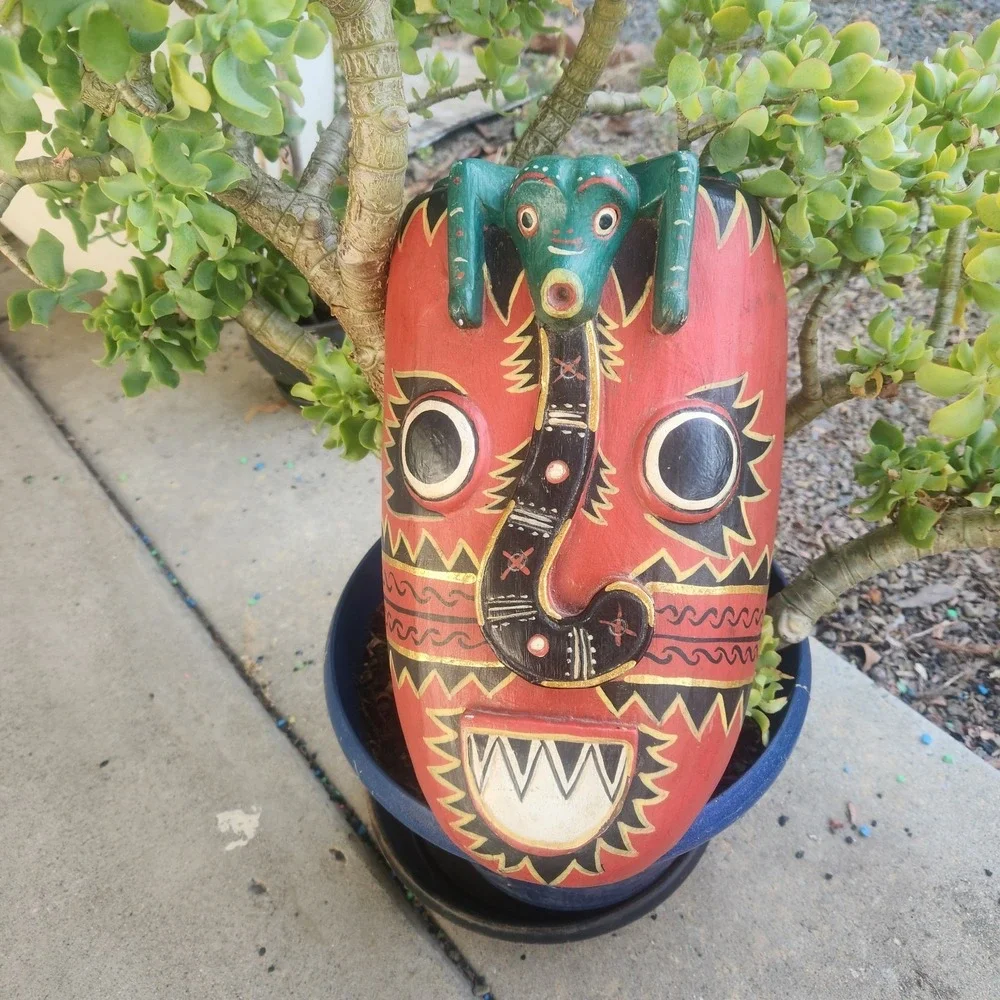 Large Hand Carved Wood Mayan Aztec Mask Wall Plaque Tribal Decor 13